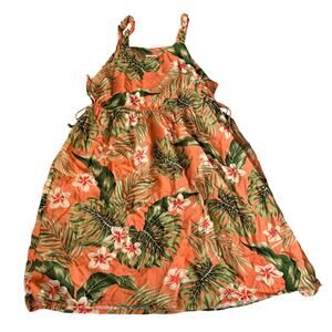 RJC Girls 14 Vibrant Orange Green Palm Leaf Rayon Dress